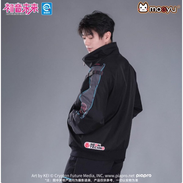 Moeyu Hatsune Miku Autumn Techwear Hoodie - Neon Electronic Fake Two-Piece Layered Sweatshirt